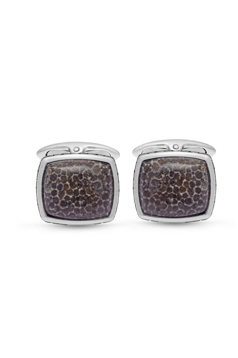 Fossil Agate Sterling Silver Men Cufflinks, Main, color, Silver