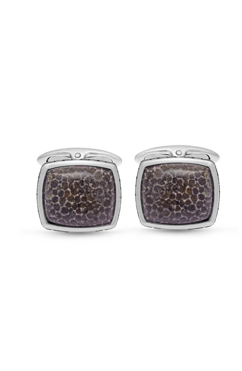 LuvMyJewelry Fossil Agate Sterling Silver Men Cufflinks, Main, color, Silver