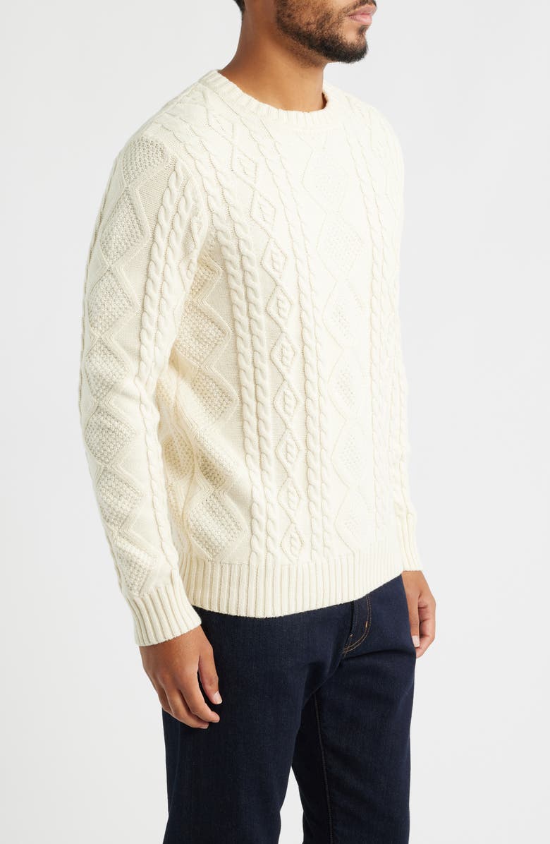 James Campbell Glencoe Cable Stitch Cotton & Wool Blend Sweater, Alternate, color, Ivory