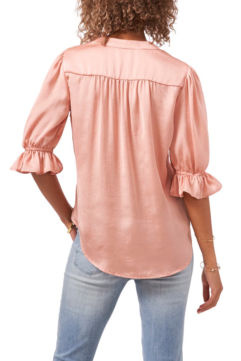 V-Neck Shirred Satin Blouse, Alternate, color, ROSE MELODY
