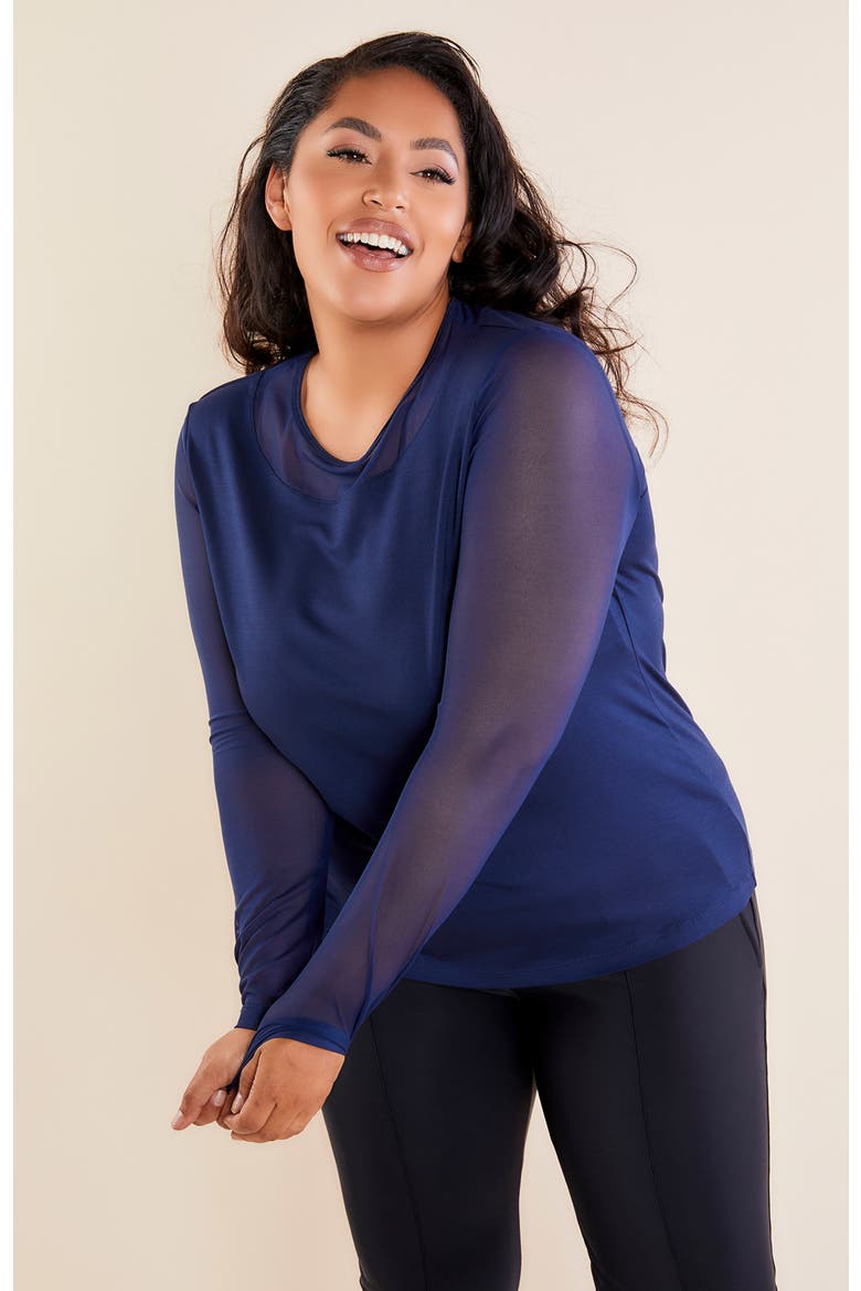 Kim Mesh-Sleeve Top in Pima Modal, Alternate, color, Navy