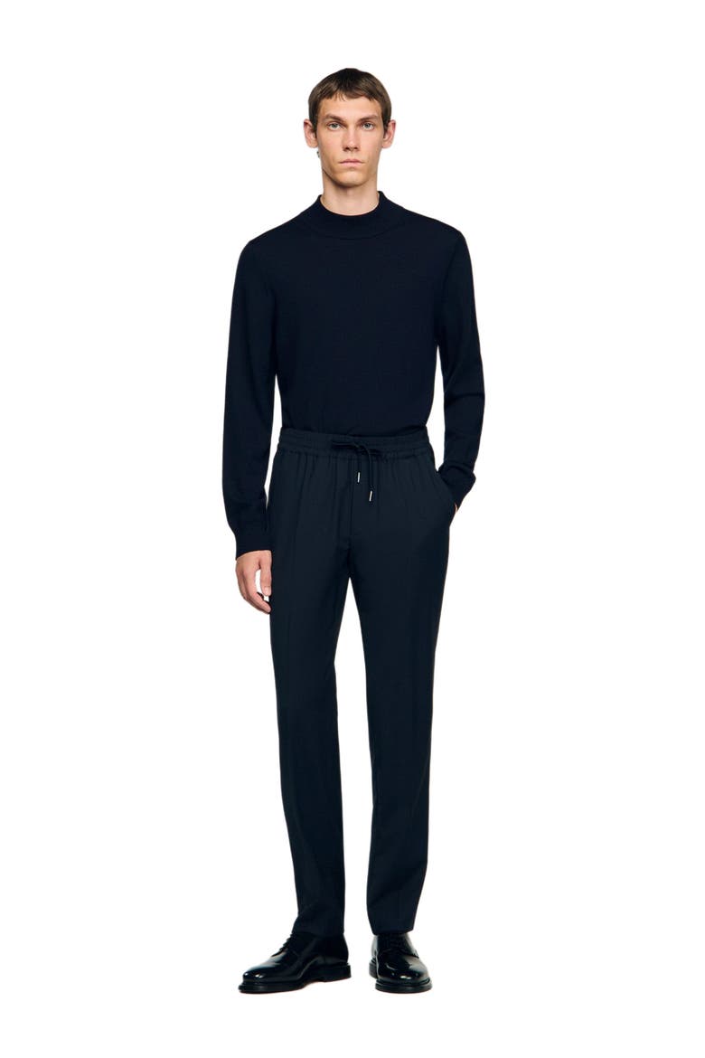Elasticated straight-leg trousers, Alternate, color, Navy blue