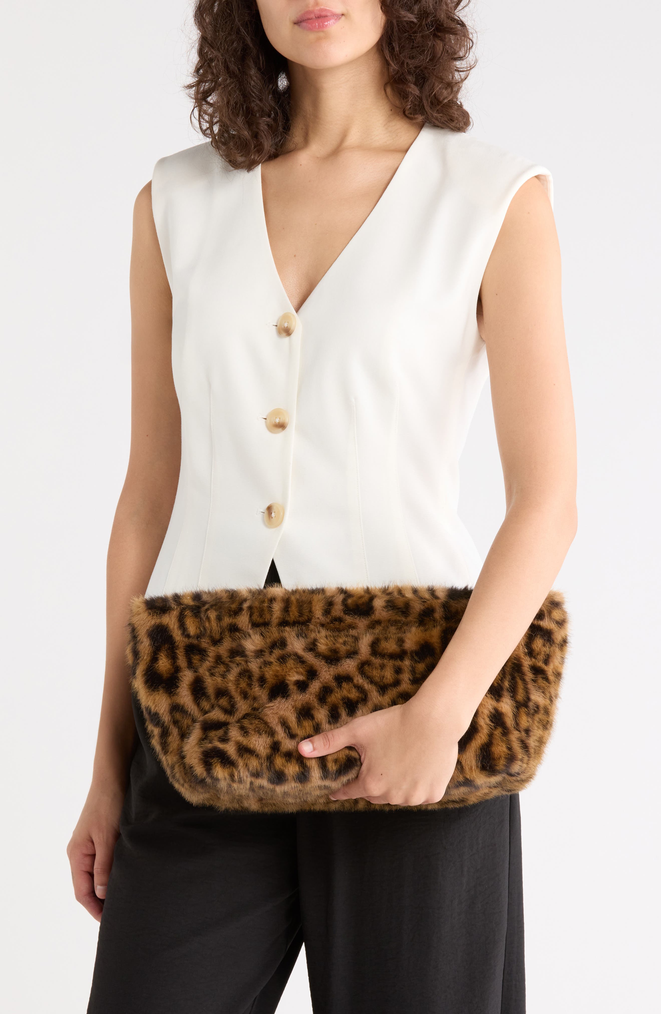 Faux Fur Oversized Clutch, Alternate, color, LEOPARD