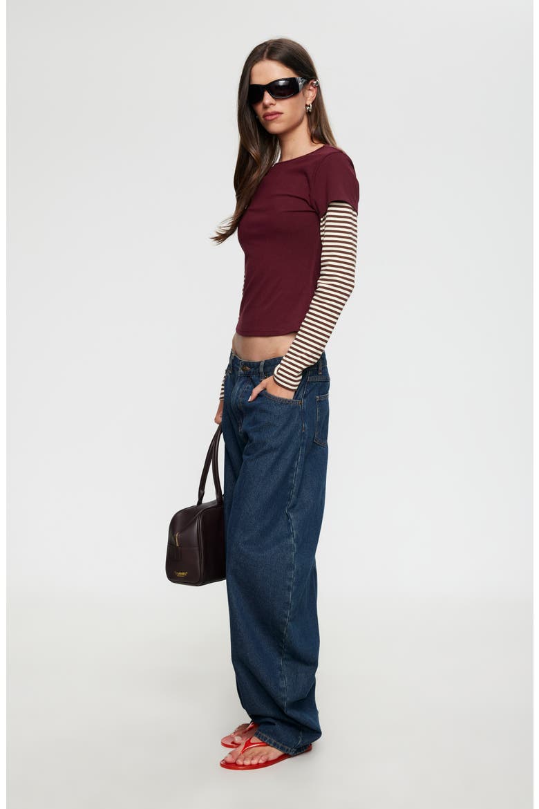 Bloom Layered Long Sleeve T-Shirt, Alternate, color, GARNET STRIPE