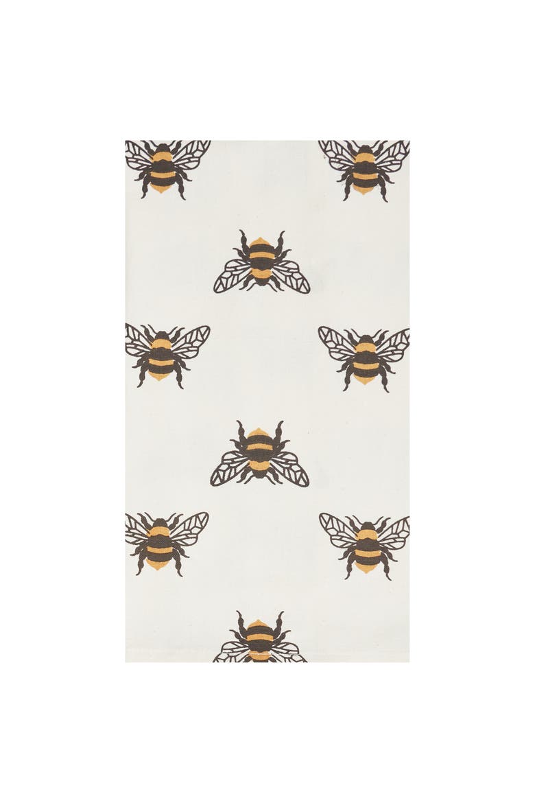 Bumble Bee Printed Cotton Kitchen Towel, Main, color, White