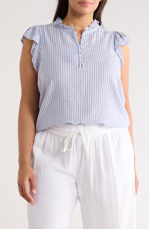 Stripe Flutter Sleeve Top (Plus)