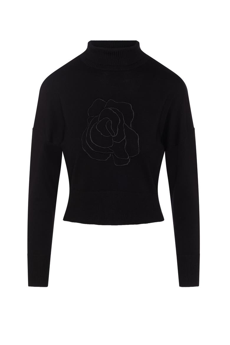 Cropped Embroidered Turtle Neck Knit Sweater, Main, color, Black/Black