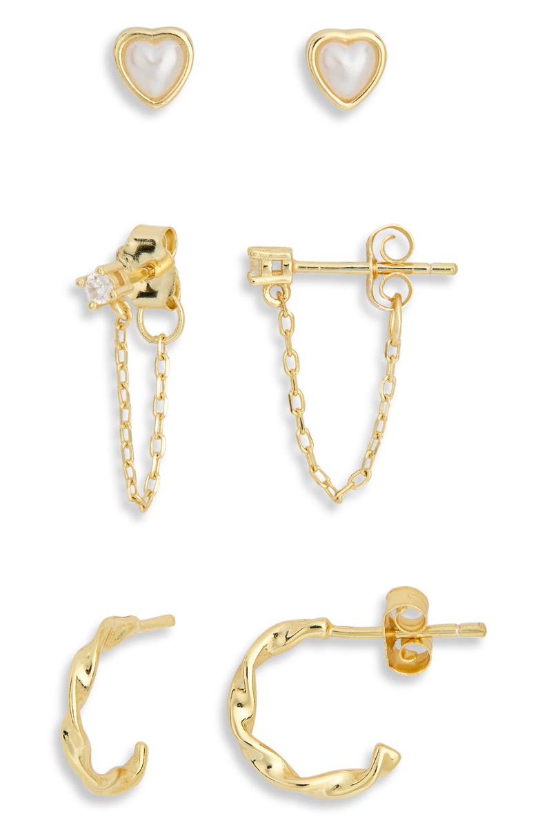 ARGENTO VIVO Set of 3 Stud & Huggie Hoop Earrings, Alternate, color, Gold