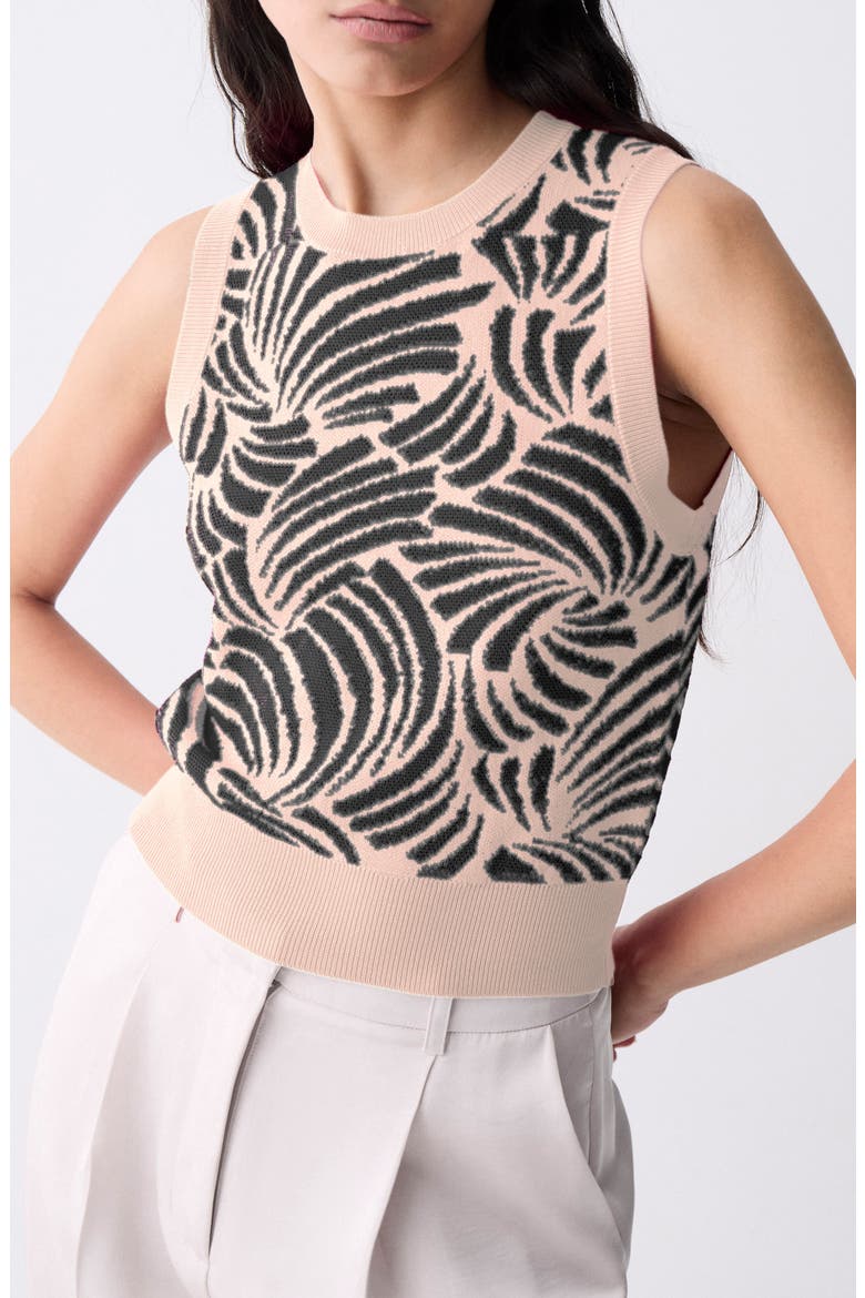 Thyago Abstract Jacquard Sleeveless Sweater, Main, color, PEACH WITH NAVY DETAILS