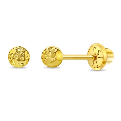 14k Diamond Cut Ball Earrings