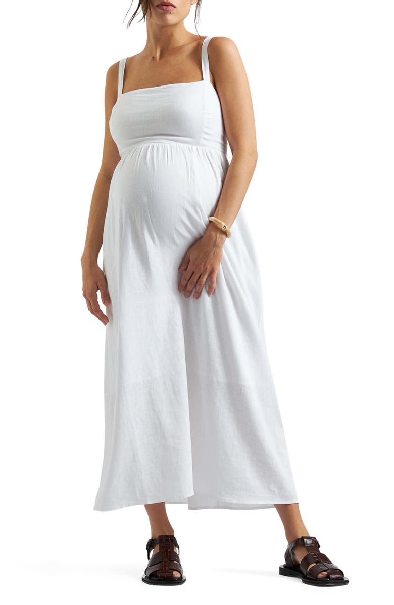 Ripe Maternity Simone Tie Back Linen Dress, Main, color, White