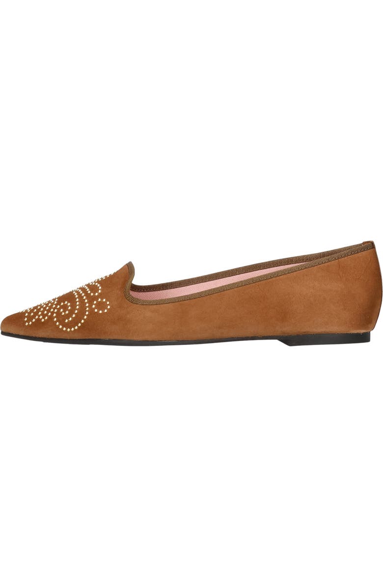 Pretty Ballerinas Pointed Toe Studded Loafer, Main, color, Brown