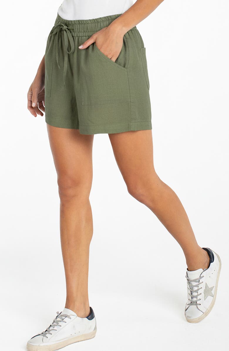 Liverpool Los Angeles Pull-On Woven Shorts, Alternate, color, Martini Olive