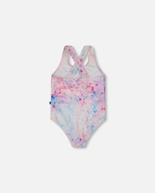 Deux Par Deux Girl's Printed One-piece Swimsuit Pink Butterflies With Bubble Effects In Pink Butterflies Bubble Effect