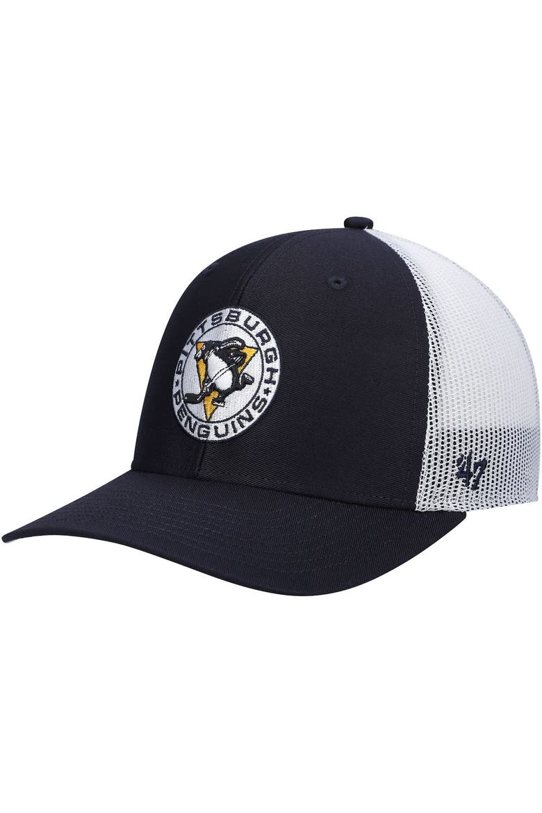 Men's '47 Black/White Pittsburgh Penguins Vintage Trucker Snapback Hat, Main, color, Black