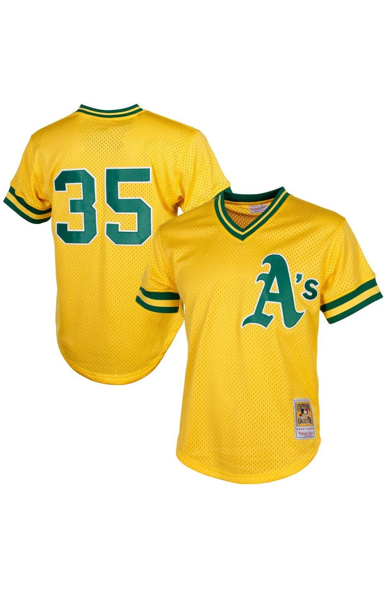 Mitchell 
Ness Men
s Mitchell 
Ness Rickey Henderson Yellow Oakland Athletics Cooperstown Mesh Batting Practice Jersey, Main, color, 