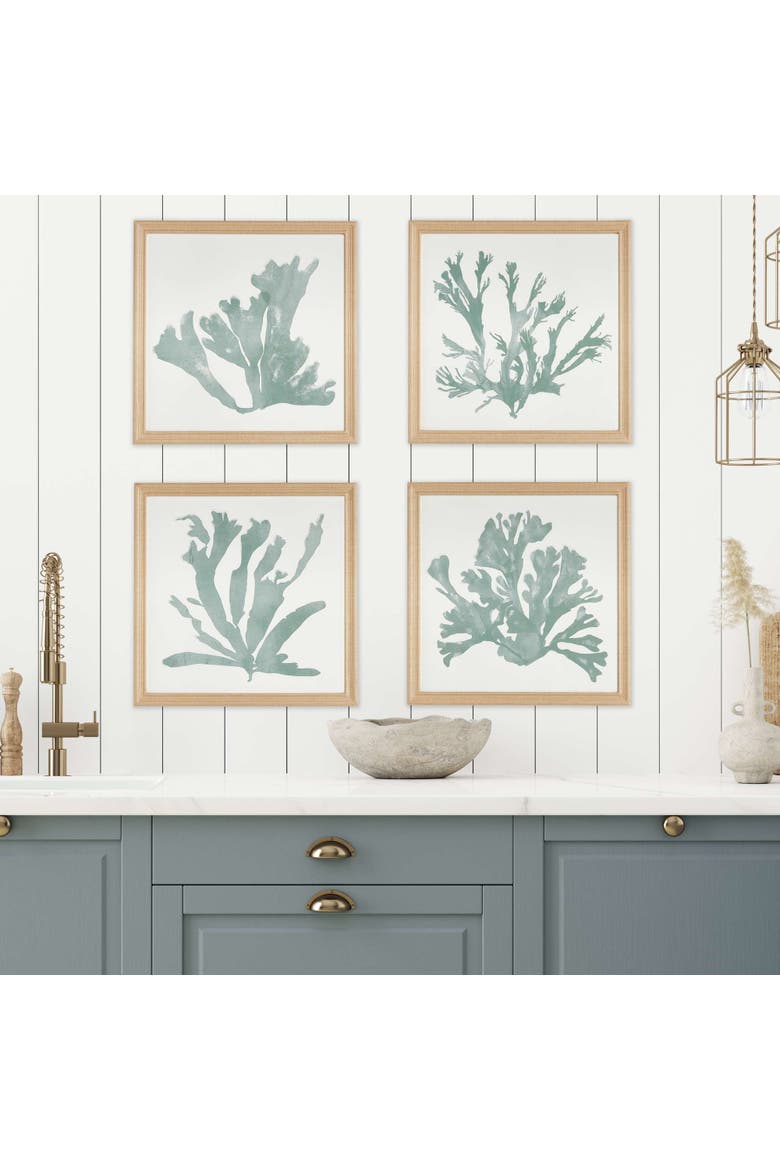 Coral Silhouettes In Soft Green Set Of 4, Alternate, color, Blue