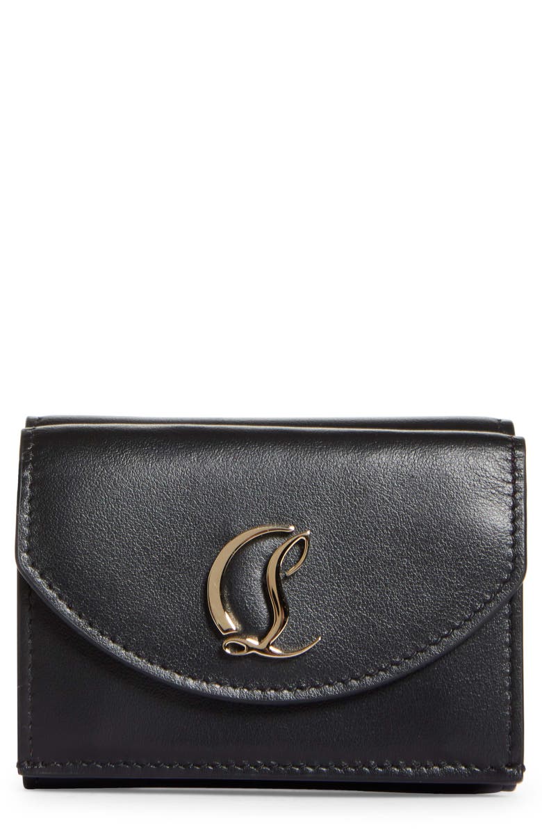 Christian Louboutin Loubi 54 Compact Leather Wallet, Main, color, Black/ Gold