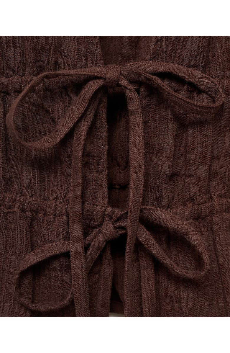 MANGO Tie Front Cotton Gauze Top, Alternate, color, Chocolate