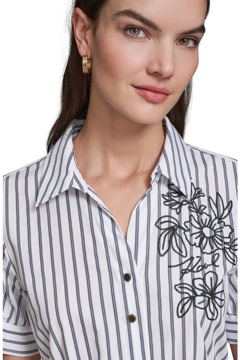 Floral Embroidery Detail Stripe Cotton Shirtdress, Alternate, color, SOFT WHITE/ MIDNIGHT NAVY