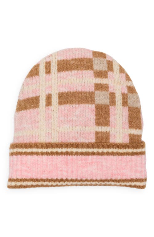 Cole Haan Plaid Cuffed Beanie In Pink