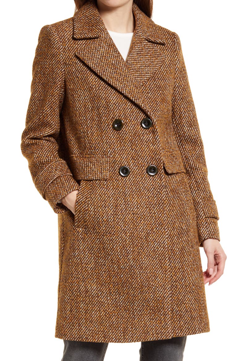 Notch Collar Tweed Coat, Alternate, color, BROWN TWEED