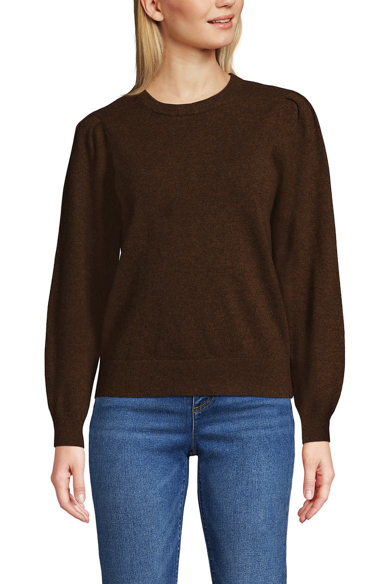 Cashmere Puff Sleeve Crew Neck Sweater, Main, color, Dark Carob Heather