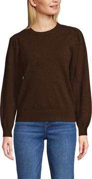 Lands' End Cashmere Puff Sleeve Crew Neck Sweater