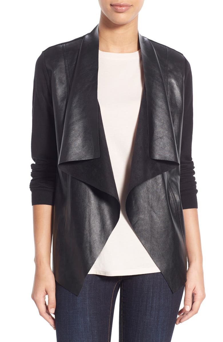 MICHAEL Michael Kors Faux Leather & Knit Cardigan, Main, color, 
