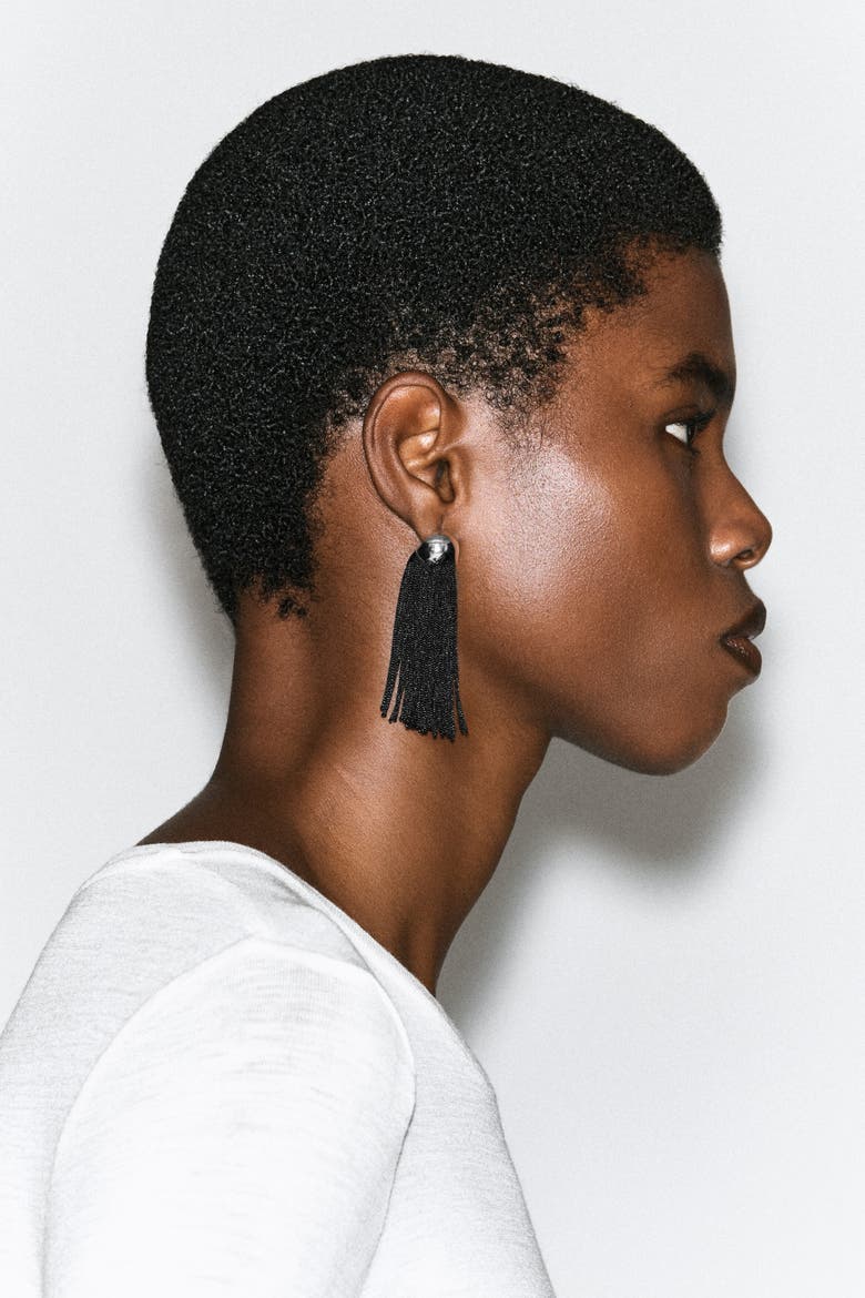 Tasseled Earrings, Alternate, color, BLACK / SILVER