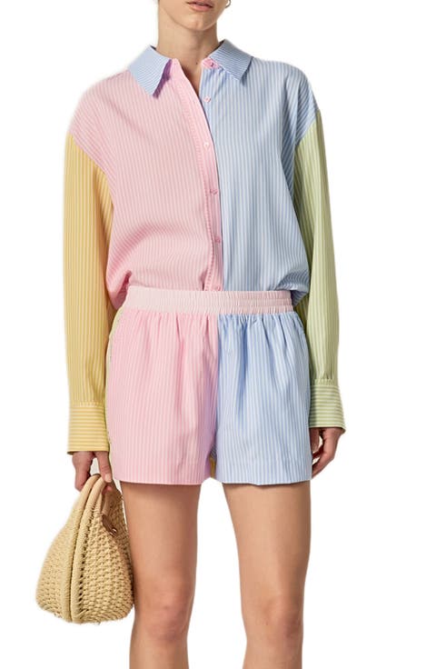 Colorblock Stripe Oversize Button-Up Shirt