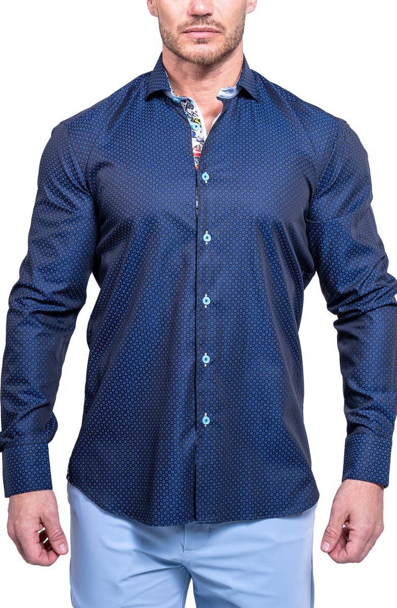 Maceoo Einstein Resistance Blue Stretch Cotton Button-Up Shirt, Main, color, 