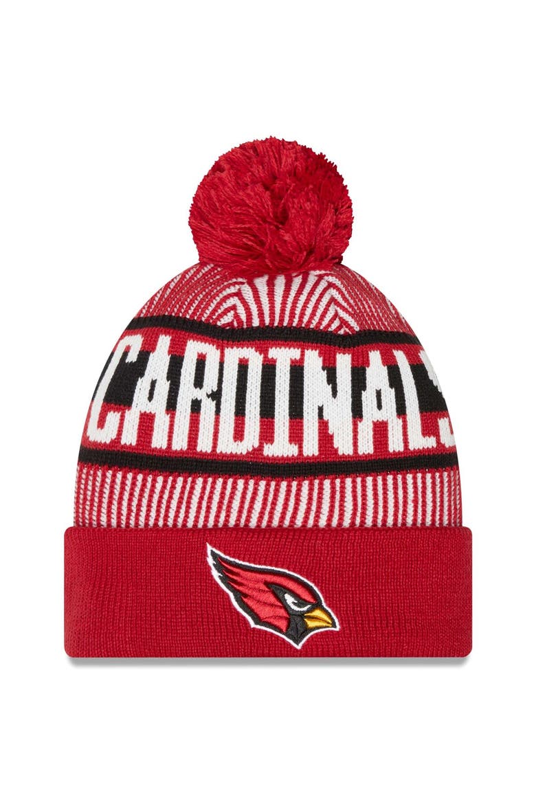Men's New Era Cardinal Arizona Cardinals Striped Cuffed Knit Hat with Pom, Main, color, Cardinal