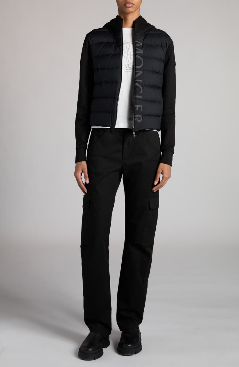 Moncler Quilted Down & Cotton Knit Hooded Cardigan, Alternate, color,