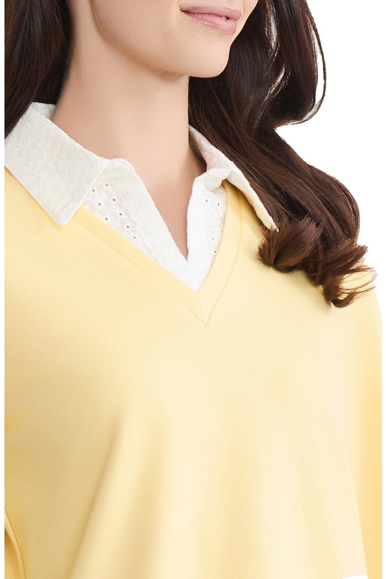Embroidered Eyelet Trim Long Sleeve Twofer Top, Alternate, color, CORNSILK/ NATURAL WHITE