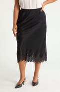 Nordstrom Lace Trim Satin Midi Skirt