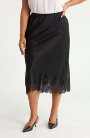 Nordstrom Lace Trim Satin Midi Skirt