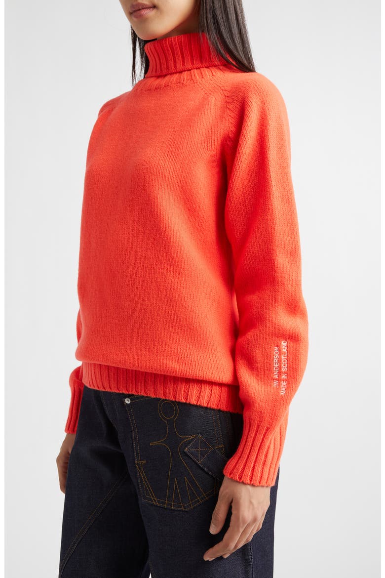 Logo Embroidered Wool Turtleneck Sweater, Alternate, color, NEON ORANGE