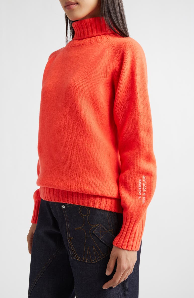 JW Anderson Logo Embroidered Wool Turtleneck Sweater, Alternate, color, Neon Orange