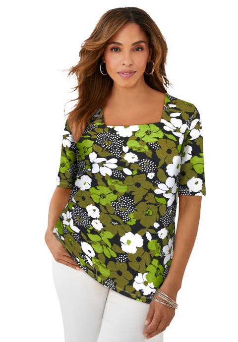 Stretch Cotton Square Neck Tee (Plus)