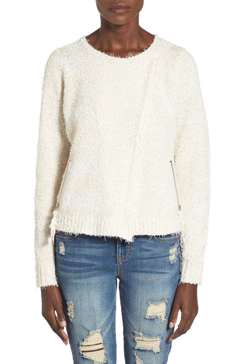 Paper Crane Knit Moto Jacket, Alternate, color, IVORY
