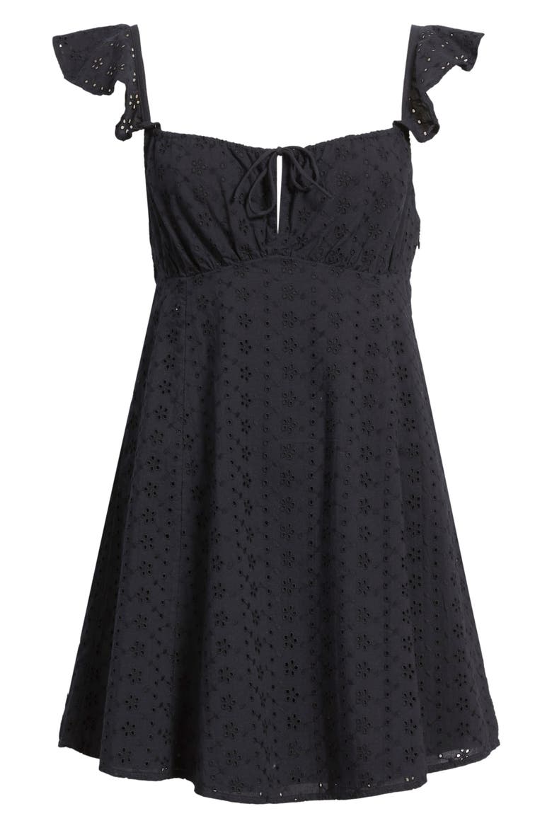 Cotton Eyelet Flutter Sleeve Minidress, Alternate, color, BLACK