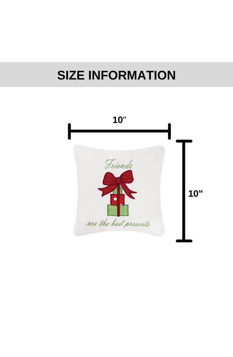 C&F Home "Friends Are The Best Presents" Small/Petite Christmas Present Embroidered Accent Pillow, 10" x 10", Alternate, color, White
