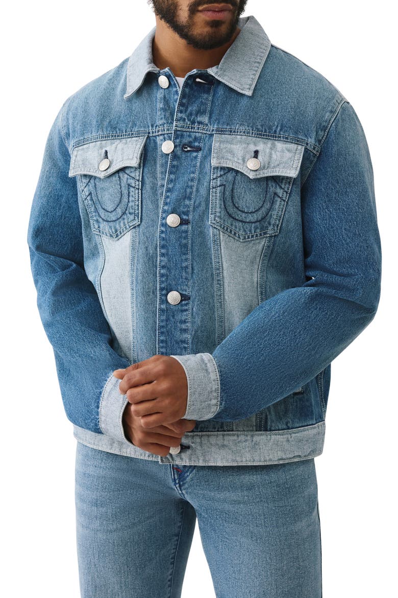 Reverse Denim Trucker Jacket, Main, color, LIGHT WINTERGREEN WASH