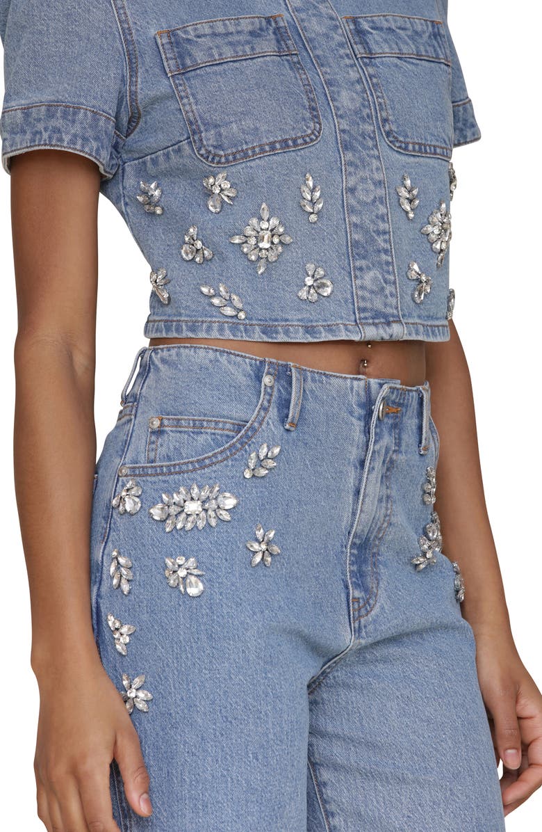 Avec Les Filles Hollywood Embellished Wide Leg Jeans, Alternate, color, Nikki Wash