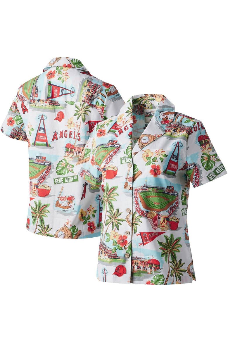 Women's Reyn Spooner White Los Angeles Angels Scenic Camp Button-Up Shirt, Main, color, White