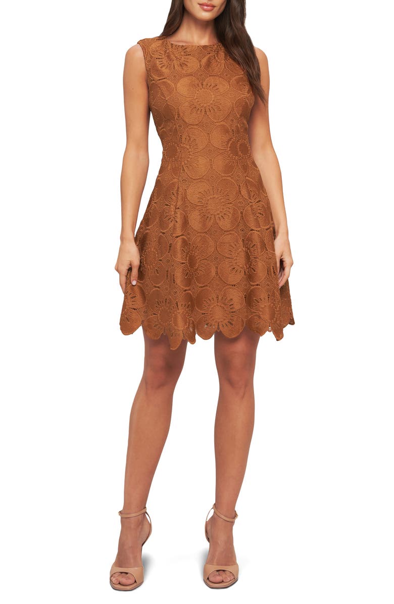 FLYING TOMATO Floral Lace Minidress, Main, color, Brown