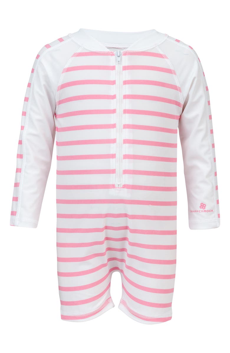 Snapper Rock Pink Stripe One-Piece Rashguard Swimsuit, Main, color, 