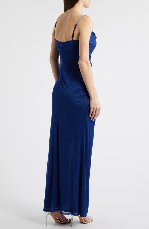 Shop Jump Apparel Metallic Rhinestone Strap Gown In Navy