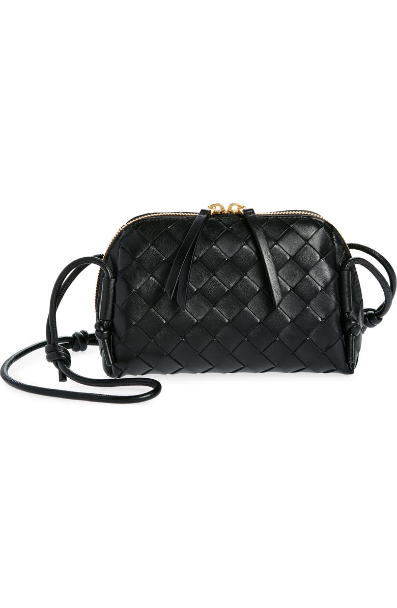 Bottega Veneta Mini Concert Intrecciato Leather Crossbody Bag, Main, color, 8425 Black-Gold